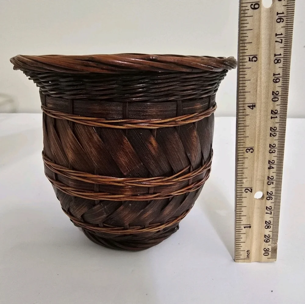 vintage Mini Wicker 5 Inch Planter Vase‎ Rustic Boho Style